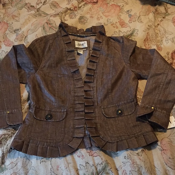 Jacket Blazer SZ Small Brown w/Sheen Ruffles NWT - Picture 2 of 8